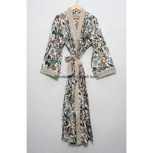 Handmade <b>Women</b> Floor-Length <b>Kimono</b> Cotton Robe Floral Print Washable Comfortable Nightwear Dress Bridesmaid Gown Beachwear - Product Image 3