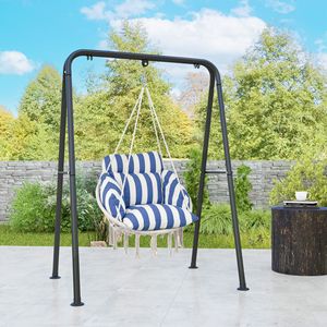 Blue White Stripe Macrame <b>Swing</b> Chair Indoor <b>Bedroom</b> Hammock - Product Image 1
