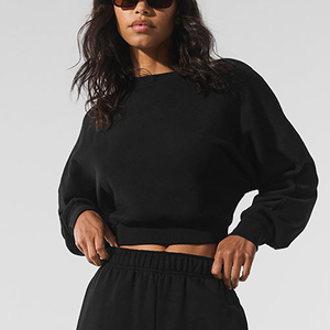 Sweat-shirt court tendance pour femme en coton imprimé à manches longues, col rond et épaules tombantes - Product Image 6