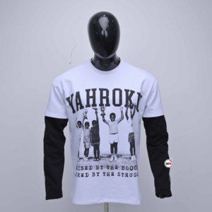 T-shirt blanc à manches longues pour homme YAHROKI de haute qualité, manches contrastées noires, col rond uni, coupe classique, 100% coton 240g - Product Image 1