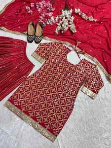 ATTRACTIVE CHINON SILK EMBROIDERY SEQUENCE WORK TOP PATIYALA WITH DUPATTA <b>RED</b> 72548 - Product Image 2