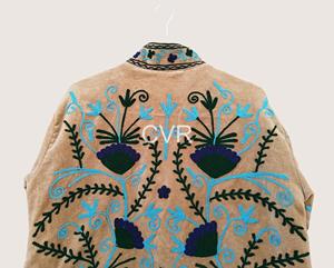 Abrigo de talla grande para mujer con cuello mandarín, manga larga, bordado a mano con patrón floral, estilo chino, ropa de abrigo para otoño - Product Image 3
