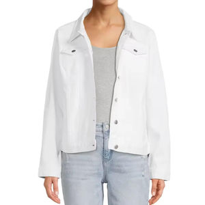 Veste en jean blanche pour femme, coupe slim décontractée, manteau en jean à manches longues, vêtement d'extérieur uni, veste classique boutonnée en coton pour femmes, nouveauté - Product Image 5
