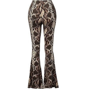 Pantalon évasé en similicuir PU effet peau de serpent, taille mi-haute, respirant, décontracté, avec braguette boutonnée, pour femme - Product Image 2