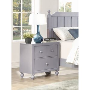 Comodino Moderno Grigio con Piedini Torniti e Cassetti con Pomelli in Legno - per Camere da Letto Contemporanee - Product Image 2