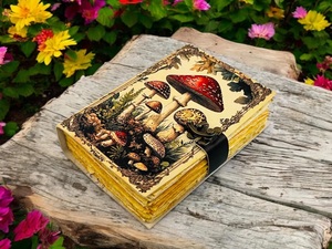 Herb Heritage Pilzleder-Tagebuch Handgefertigtes Buch Schatten Vintage Grimoire Notizbuch Fadenheftung Büttenrandpapier Zauberbuch - Product Image 5