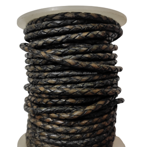 Cordón de Cuero Trenzado Negro Mate Antiguo de 5 mm, Correa de Cuero Redonda para Fabricación de Joyería, Fabricante de la India - Product Image 6