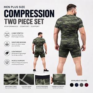 Ensemble de short de compression et rash guard à manches courtes imprimé camouflage pour homme, ensemble de short de sport grande taille pour homme - Product Image 3