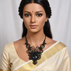 สร้อยคอไม้ไผ่ถักมาคราเม่หยกธรรมชาติ งานแฮนด์เมด จี้พลอยคลาสสิก เครื่องประดับ HARI OM CREATIONS ศาสนาพุทธ โลหะผสมสังกะสี - Product Image 1