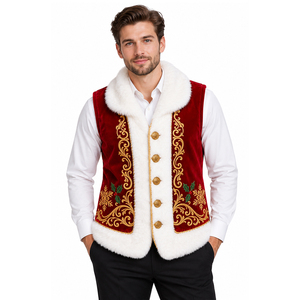 Premium Santa Claus Velvet Winter Vest Faux Fur Trim Gold Embroidery Unisex Christmas Outerwear Customizable Direct Manufacturer - Product Image 1