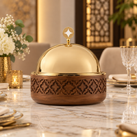 Casserole de luxe en bois avec couvercle conique en acier inoxydable, motif ajouré arabe, diamètre 24 cm, écologique, durable, pot isotherme