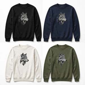 Sweat-shirt à col rond pour homme, imprimé géométrique loup, gris foncé, en molleton de coton, manches longues, pull décontracté, vêtements streetwear - Product Image 6