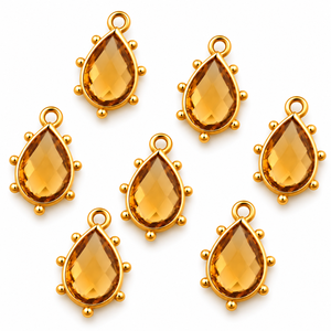 Pendentif en forme de goutte d'eau à facettes en quartz citrine avec monture dorée pour la fabrication de bijoux (colliers, bracelets, boucles d'oreilles) - Product Image 2