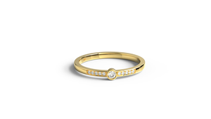 Anillo de compromiso de lujo con diamante solitario y bisel de oro de 18K, banda con detalles pavé, minimalista, delicado, ligero y moderno, joyería fina - Product Image 1