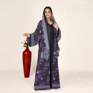 Abaya de Chifón con Estampado Floral, Pañuelo para la Cabeza, Frente Abierto, Manga Larga, Estilo Modesto Islámico, para Eid y Ramadán, Tallas Grandes, Ropa Árabe para Mujer - Product Image 5