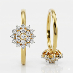 Solid 14K Yellow Gold Floral Cluster Diamond <b>Ring</b> <b>Dainty</b> Daisy Flower Engagement <b>Ring</b> for Women Minimalist Bridal Promise <b>Ring</b> - Product Image 3