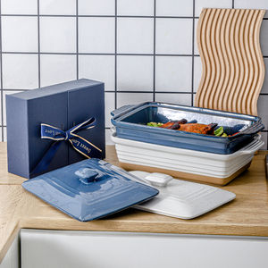 Plat à four rectangulaire extra large en verre/céramique de qualité professionnelle, résistant au four et au lave-vaisselle, empilable - Product Image 5