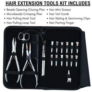 Kit Complet d'Outils pour Extensions Capillaires avec Pince à Micro-Anneaux Argentée, Outil de Tirage à Boucle, Pinces à Cheveux et Mini Ciseaux - Product Image 2