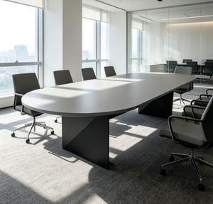 Mesa de Conferencia Extensible Ovalada con Tablero de MDF y Patas de Metal, Diseño Minimalista, para 8 Personas, Muebles de Oficina Comerciales - Product Image 1
