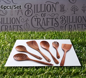 Juego de Utensilios de Cocina de Madera de Primera Calidad, 6 Piezas, Cuchara, Espátula, Tenedor, Utensilios de Cocina para el Hogar - Product Image 1