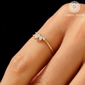 แหวนดอกไม้มอยส์ซาไนต์ Charm_Jewells ทรงมาร์คีส์ ชุบทอง 18K แบบหนามเตย แหวนพลอยสไตล์โรแมนติกสำหรับผู้หญิง - Product Image 4