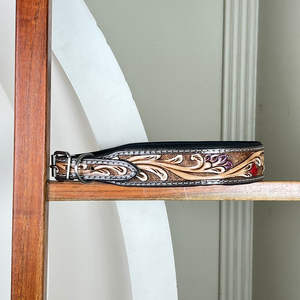 ปลอกคอสุนัขแบบมีหัวเข็มขัดหนังแบบตะวันตกลายดอกไม้สำหรับสัตว์เลี้ยงหนังแท้ทนทานโลโก้ออกแบบได้ตามต้องการ - Product Image 5