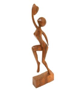 Sculpture figurative abstraite moderne de danseur humain grimpant sur bois poli, représentant la grâce et le rythme du mouvement humain. - Product Image 1