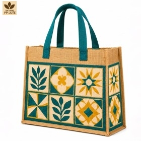Custom Printed Natural Jute Grocery Tote <b>Bag</b> 40x37x20 <b>cm</b> Botanical Print Custom Logo Wholesale OEM Private Label - Product Image 5
