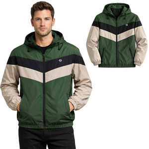 Veste coupe-vent à capuche color block pour homme, en nylon imperméable, streetwear outdoor, logo personnalisé, haute qualité, vente en gros, faible MOQ - Product Image 1