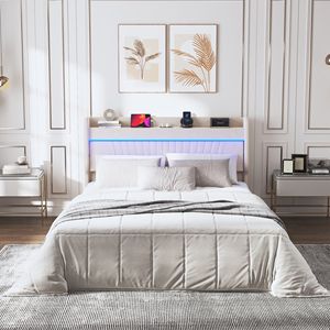 Letto Matrimoniale con Luci LED, Testiera Imbottita in Velluto con Ricarica USB e 4 Cassetti, Letto Imbottito con Piattaforma e Illuminazione LED - Product Image 3