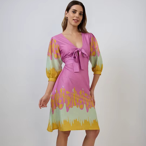 Robe midi/maxi pour femme, style sexy, motifs floraux ethniques d'été, élégante, en coton biologique, lavable, durable, pour toutes les occasions - Product Image 1