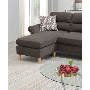Divano Sezionale Reversibile in Polifibra Color Tan con Chaise Longue, Cuscini Morbidi e Borchie Decorative per Soggiorno - Product Image 2