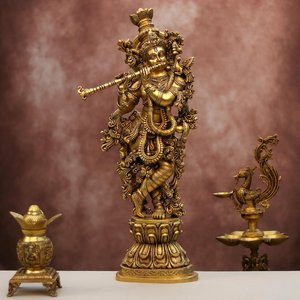 Ídolo de Krishna en Latón Superfino – Estatua Hecha a Mano de 29.5 Pulgadas - Product Image 1