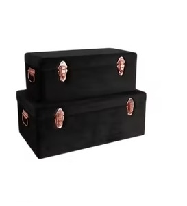Chic Dark Brown and Soft Pink Velvet <b>Storage</b> Trunk <b>Box</b> Set <b>Decorative</b> Vintage Metal Keepsake Chest with Rose Gold Latches Trunk - Product Image 3