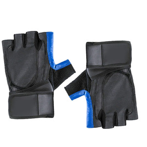 Half Finger Leather Gym <b>Gloves</b> Black Blue Adjustable Wrist Strap <b>Weight</b> Lifting Unisex Fitness Workout - Product Image 5