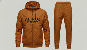 Ensemble de survêtement à capuche marron pour homme Aliroz, coupe-vent, fermeture éclair intégrale, tenue de jogging décontractée, vêtements de sport en polyester, pour l'automne - Product Image 3