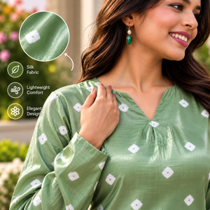 <b>Women</b> O Neck Empire Waist Patchwork Green Vintage <b>Kurta</b> Organic Cotton Woven Eco Friendly Washable Long Silk Lining Ethnic Wear - Product Image 4
