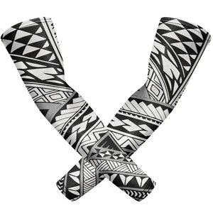 Mangas de compresión de nailon unisex en blanco y negro con diseño personalizado para actividades al aire libre, disponibles en tallas personalizadas - Product Image 1