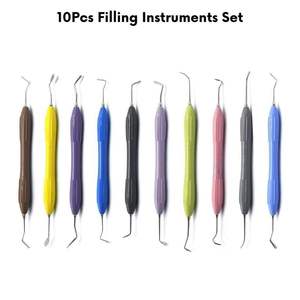 Juego de 10 instrumentos manuales para restauración dental con mango de plástico, curetas de colores, kit de scaler, certificado CE, Clase - Product Image 3