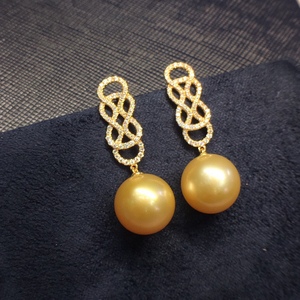 Boucles d'oreilles pendantes en or naturel 18 carats, perles rondes de 12 à 13 mm, presque parfaites, de haute qualité, cadeau personnel avec boîte cadeau - Product Image 4