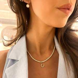 Minimalist Horseshoe Charm Delicate Elegant Lab Grown Diamond Solitaire Lucky <b>Pendant</b> 14K 18K <b>Solid</b> <b>Gold</b> Women's Gift Jewelry - Product Image 6