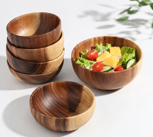 Bols en bois d'acacia faits à la main, couleur naturelle, design minimaliste, écologiques, durables, pour servir les aliments, vaisselle de cuisine, 6 pouces - Product Image 6