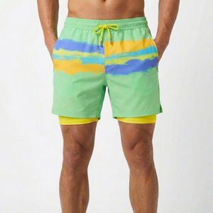 Short de bain décontracté pour homme avec poche pour téléphone, 2-en-1, motif ancre noire, 100% coton, livraison rapide - Product Image 3