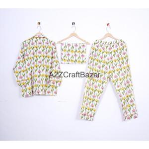 Conjunto de Pijamas de Algodón 100% para Mujer, Diseño Floral, Cintura Elástica, Mangas Largas, Tejido de Punto, Transpirable y Suave, Venta al Por Mayor - Product Image 4