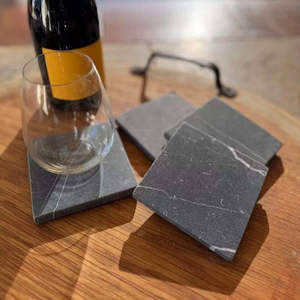 Premium Marquina Black <b>Marble</b> <b>Coaster</b> Set Natural Stone Finish Drink <b>Coasters</b> for Elegant Home Decor Coffee Table Dining - Product Image 3