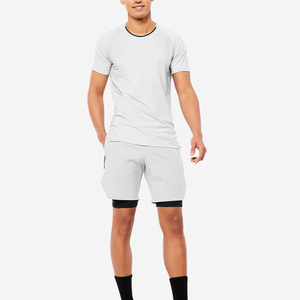 Shorts de sport pour hommes en toile 100 % coton, respirants et à séchage rapide, style urbain, couleur unie, taille élastique personnalisable - Product Image 2