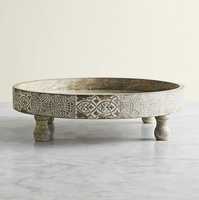 Plateau de service en bois fait main avec motif décoratif, plateau surélevé pour bol, plateau de table basse, mobilier de salon, design traditionnel