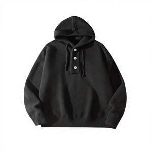 Men's Autumn Winter Knit Sweater Hooded Solid Color Loose Fit Button Pullover 100% Cotton Breathable Quick Dry Anti-Pilling ODM - Product Image 1