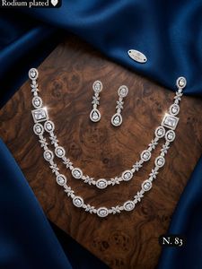 Silver Plated Brass Women's Bridal Set Choker <b>Necklace</b> Drop Earrings Tikka Ethnic Zircon Trendy Wedding Engagement Anniversary - Product Image 3