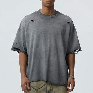 Camiseta Oversize Distressed de Estilo Urbano Personalizada para Hombre, con Estampado DTG, Lavado Ácido, Algodón, Diseño Gráfico - Product Image 3